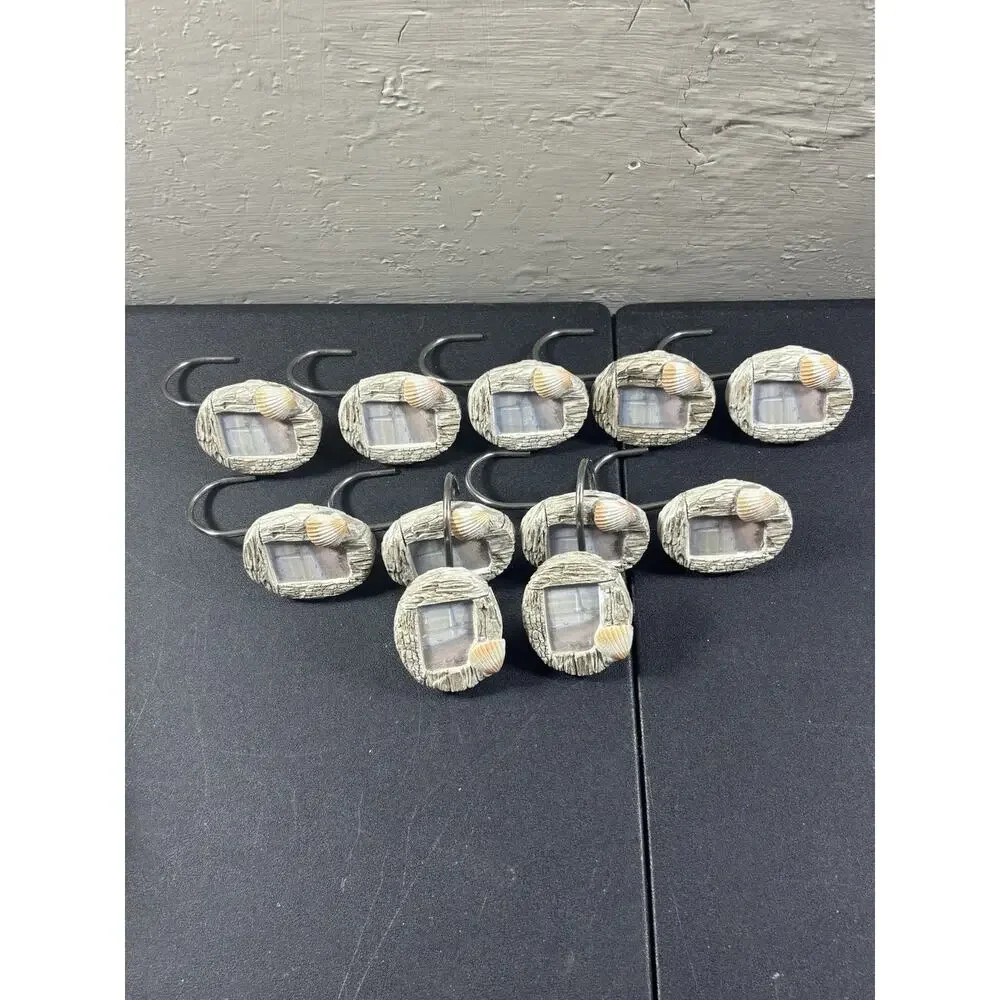 12 Lighthouse Drift Wood Shower Curtain Rings Seashell Bathroom Hooks Nautical J